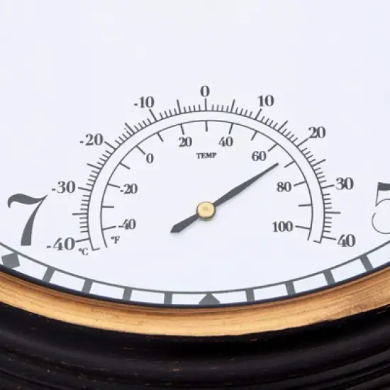 Farmlyn Creek Weatherproof Outdoor Wall Clock and Temperature Gauge Thermometer for Patios & Pools, Black, 12 in image {3}