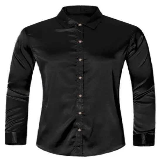 Lars Amadeus Men's Prom Satin Long Sleeves Button Down Slim Fit Formal Party Shirts image {7}