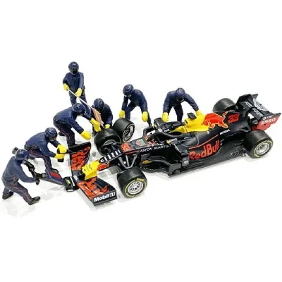 Formula One F1 Pit Crew 7 Figurine Set Team Blue for 1/43 Scale Models by American Diorama image {2}