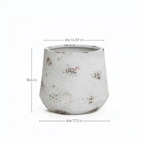 LuxenHome Rustic Planter &ndash; Off-White Round MgO Pot with Brown Accents & Plug image {7}