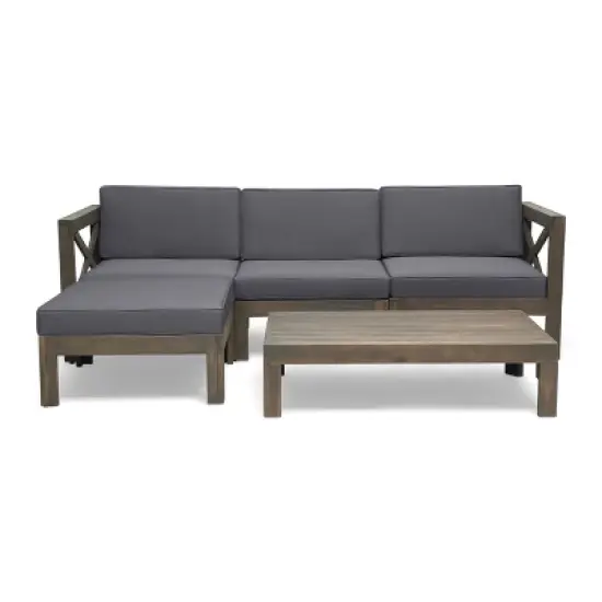 GDFStudio Allaire Acacia Wood 3 Seater Sectional Sofa Set with Ottoman image {14}