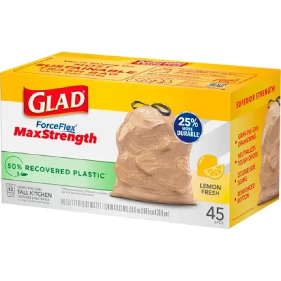 Glad ForceFlex MaxStrength Recovered Plastic Trash Bag - Lemon Fresh - 13 Gallon/45ct image {3}