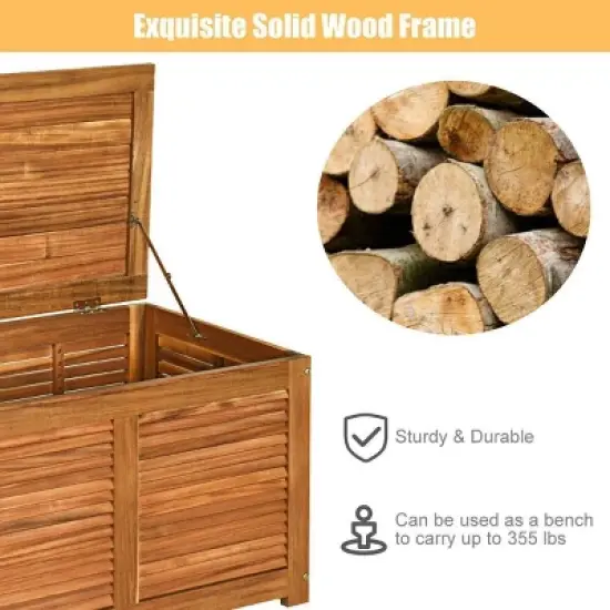 WELLFOR 47gal Outdoor Acacia Wood Storage Bench and Deck Box image {5}