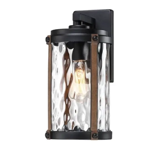 Water Glass and Wood Finish Outdoor Wall Light Black - Wellfor image {2}
