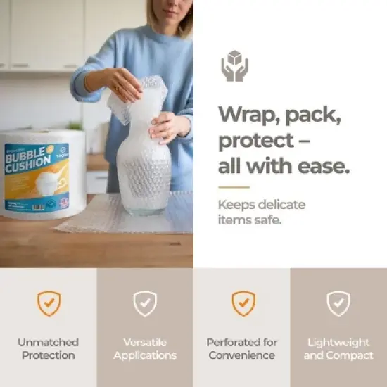 Bubble Cushion Wrap &ndash; 12"x175FT 1, 2 & 4 Pack, Perforated Every 12", Eco-Friendly, Lightweight, Extra Protection for Moving & Shipping image {1}