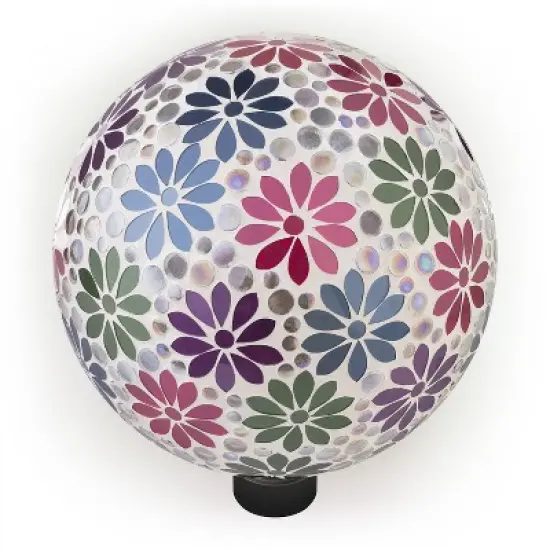 12" Colorful Daisy Glass Gazing Globe with Mosaic Flower - Alpine Corporation image {2}