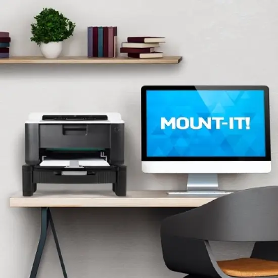 Mount-It! Monitor Riser with Drawer | Height Adjustable Monitor Stand with Sliding Three-Row Storage | Riser for Computer Screen, Printer, or Laptop image {2}