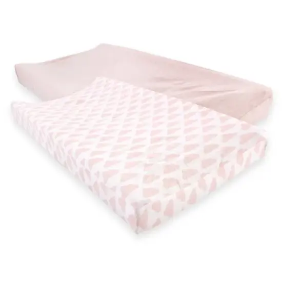 Hudson Baby Infant Girl Cotton Changing Pad Cover, Heather Pink Cloud, One Size image {1}