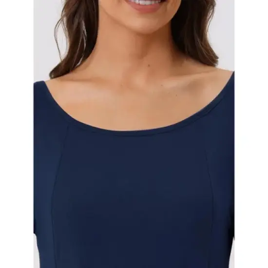 cheibear Womens Casual Round Neck Maternity Long Sleeve Loungewear Dress with Pockets image {3}