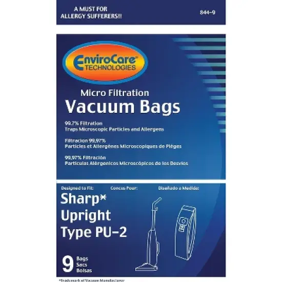 Sharp PU-2 Uprights Micro Filtration Vacuum Cleaner Dust Bags 9 Pack image {1}