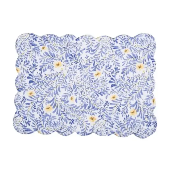 C&F Home Lovely Blues Scalloped Quilted Placemats Set of 6 Floral Design, 13" x 19" image {3}