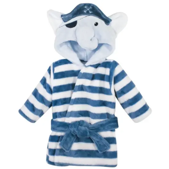 Hudson Baby Infant Boy 2Pc Plush Animal Face Bathrobe, Pirate Elephant Donkey, 0-9 Months image {1}