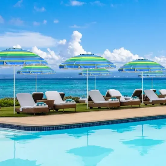 Yescom 7Ft Striped Outdoor Umbrella UV Protection Sunshade Tilt Sand Anchor Green+Blue image {1}