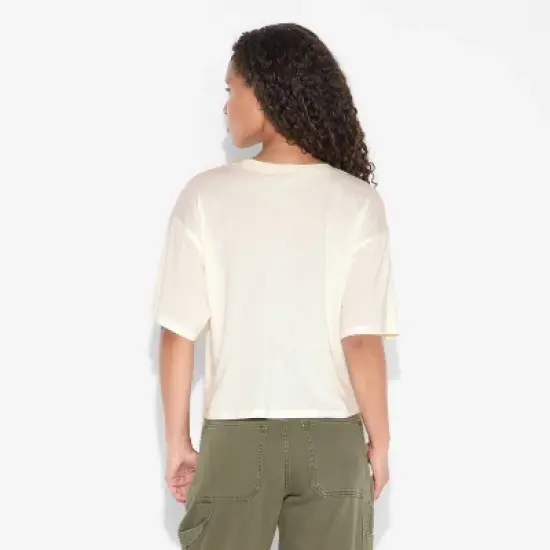Women's Raven Boxy Cropped Short Sleeve Graphic T-Shirt - Off-White image {2}