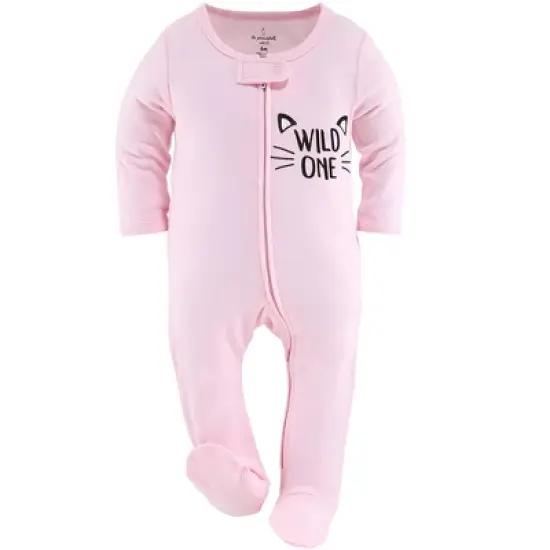 The Peanutshell Footed Baby Sleepers for Girls, Cheetah & Pink Hearts, 3-Pack, Newborn to 12 Month Sizes image {2}