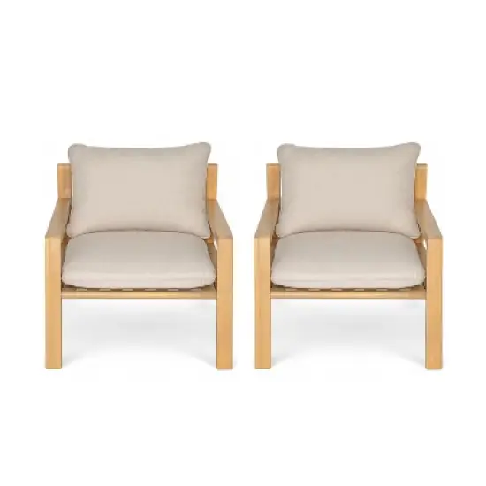 Christopher Knight Home Ihab Patio Rope Weave Acacia Wood Club Chair with Water-Resistant Cushion, Brown/Beige image {1}