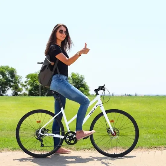 7 Speed Hybrid Bike, 700C Wheel Commuter Bicycle With Dual Disc Brakes, Aluminum Rims And TEC Chain, Carbon Steel Frame City Bicycle For Men And Women image {7}