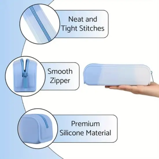 INFURNIC Pencil Cases Kids Large Capacity Waterproof Zipper Pouch Extra Big Pencil Bag for School Supplies Art Tools, Blue, 8.3"*2.8"*0.5" image {4}