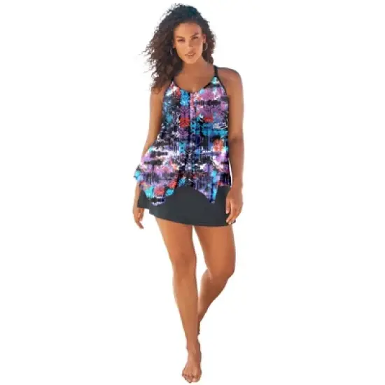 Swim 365 Women&rsquo;s Plus Size Longer Length Mesh Tankini Top image {10}