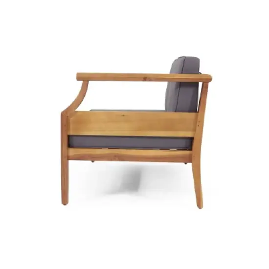 4pc Aston Outdoor Mid-Century Modern Acacia Wood Sectional Set with Cushions Teak/Dark Gray - Christopher Knight Home image {8}