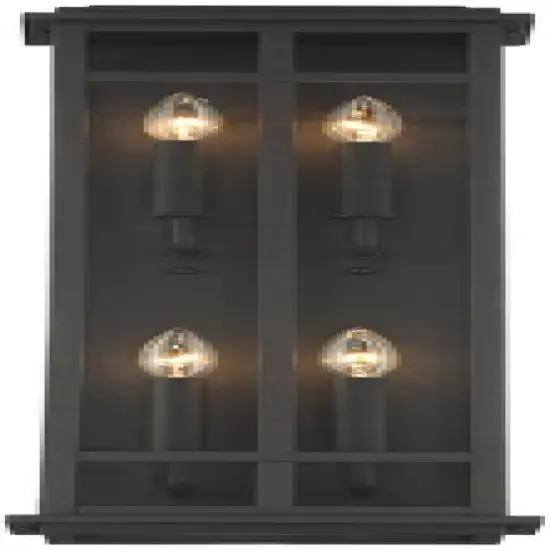 Possini Euro Design Modern Industrial Outdoor Wall Light Fixture Cool Black Windowpane Frame 30" for Post Exterior Barn Deck House image {3}