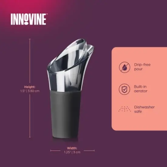 Innovine Drip Stop Pour Spout, Reusable Wine Pourer, Durable Construction with Rubber Base, Perfect for White and Red Wines, Barware, Set of 2 image {2}