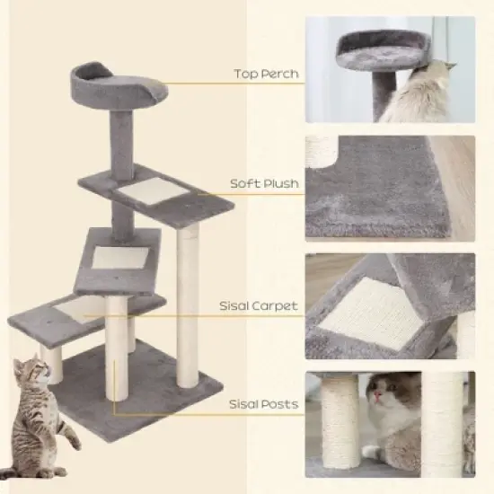 Kumasinova  5-Tier Spiral Modern Cat Tree,40" Cat Tower with Scratching Post,Cat Tree Tower with Perches & Play Center,Multi-Level Cat Furniture,Gray image {2}