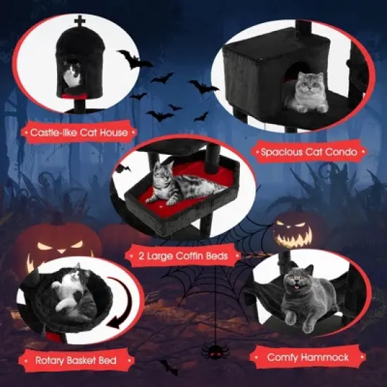 Tangkula Gothic Cat Tree for Indoor Cats Extra Large Cat Tower w/2 Cat Condos Coffin Bed image {5}
