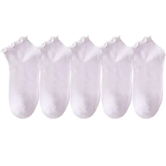 Anna-Kaci Women's 5-Pack Ribbed Ankle Socks with Ruffle Lettuce Trim Soft Stretch Cotton Cute Everyday Style image {9}