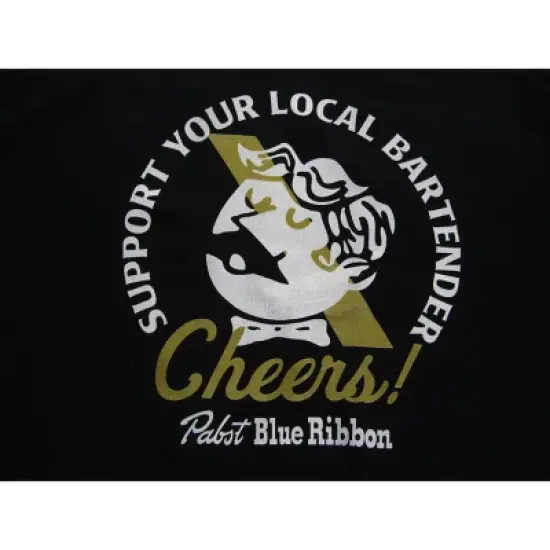 Pabst Blue Ribbon Support Your Local Bartender World Logo Men's Black Long-Sleeve Sweatshirt image {1}