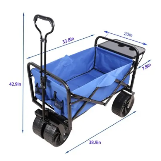 DSVIMOY Portable Folding Beach Wagons with Wheels, Portable Carts with Adjustable Handle, Blue, 46.7"*20"*49.2" image {2}