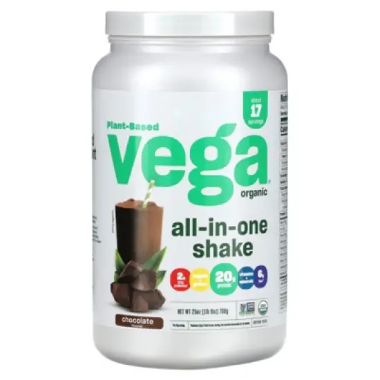 Vega Plant-Based Organic All-In-One Shake, Chocolate, 1 lb 9 oz (708 g) image {4}