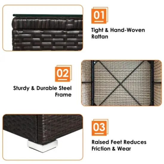 Costway 7PCS Patio Rattan Furniture Set Sectional Sofa Cushioned Glass Table Steel Frame image {6}