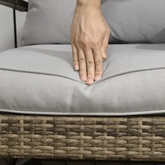 Outsunny 3-Piece Patio Bistro Set, PE Rattan Wicker Outdoor Furniture with Soft Cushions, 2 Rocking Chairs, Slatted Coffee Table, Gray image {5}