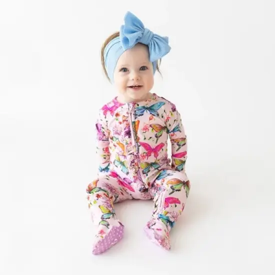 Infant Watercolor Butterfly Footie Ruffled Zippered One Piece - Posh Peanut image {5}