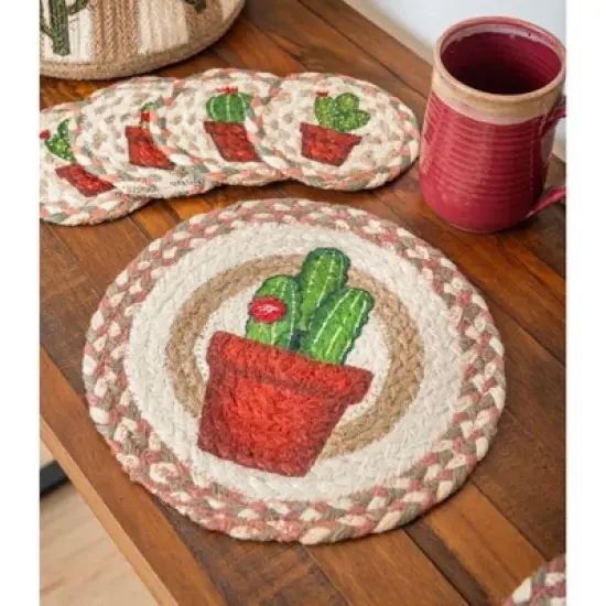 Earth Rugs Cactus Jute Trivet &ndash; Hand-Stenciled Round Hot Pad by Suzanne Pienta image {2}