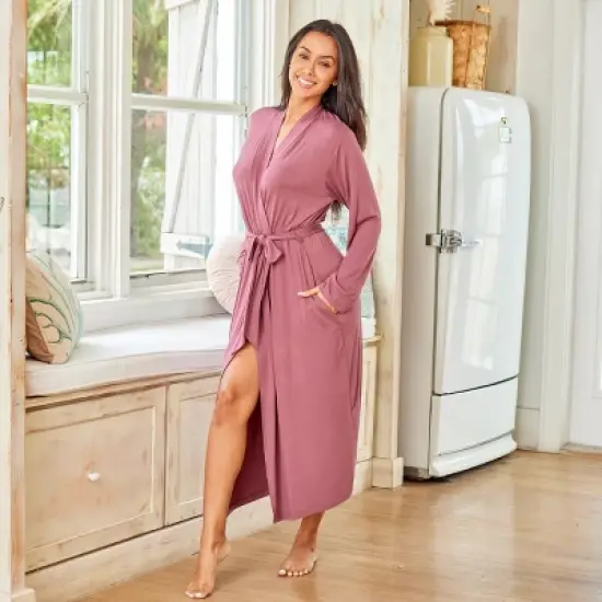 Women's Classic Soft Knit Long Lounge Robe with Pockets image {2}