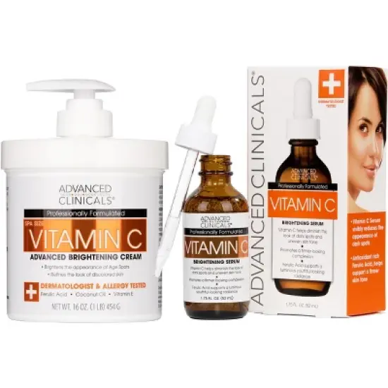 Advanced Clinicals Vitamin C Body Lotion + Vitamin C Face Serum for Brightening and Dull Skin. Two Piece Set image {13}