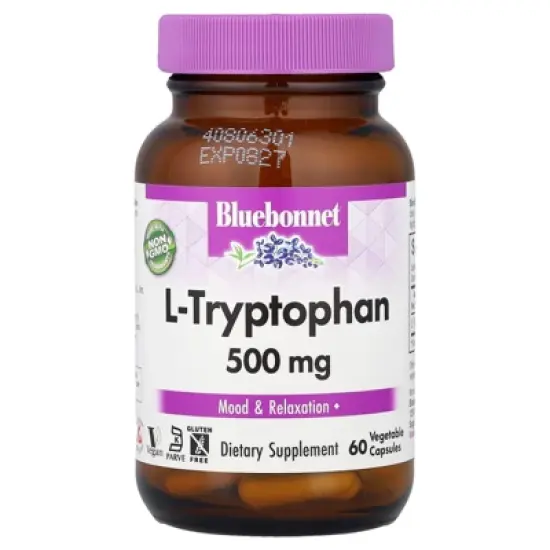 Bluebonnet Nutrition L-Tryptophan, 500 mg, 60 Vegetable Capsules image {4}