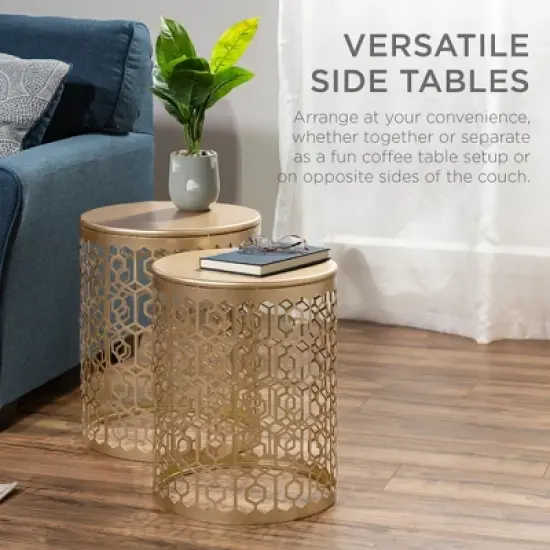Best Choice Products Set of 2 Decorative Nesting Round Patterned Accent Side Coffee End Table Nightstands image {1}