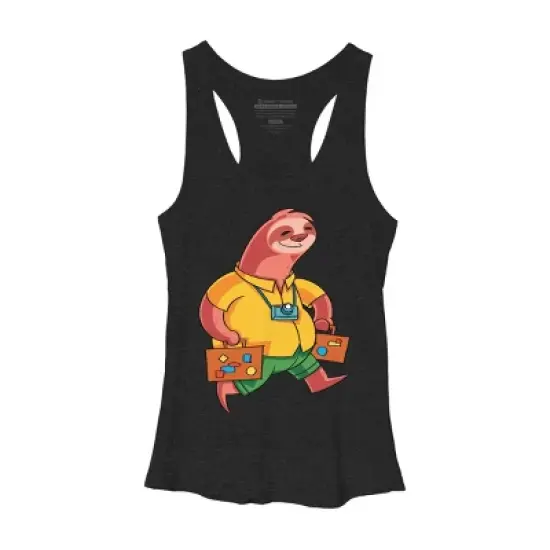Women's Design By Humans Summer Vacation Traveller Sloth By moredesignsplease Racerback Tank Top image {2}