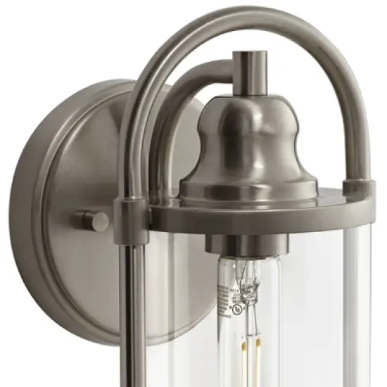 John Timberland Avani 15 1/2" High Modern Indoor/Outdoor Wall Light Porch House Edison Bulb Silver Brushed Nickel Finish Metal Clear Glass Shade image {2}