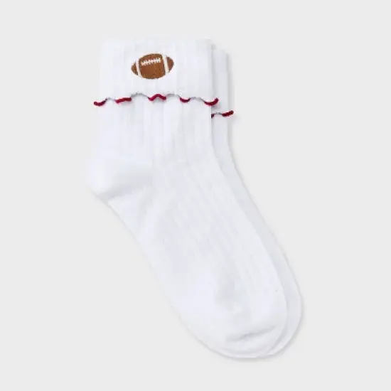 Women's Game Day Embroidered Football Pointelle Bobby Socks with Lettuce Edge Cuff - Wild Fable&trade; image {5}