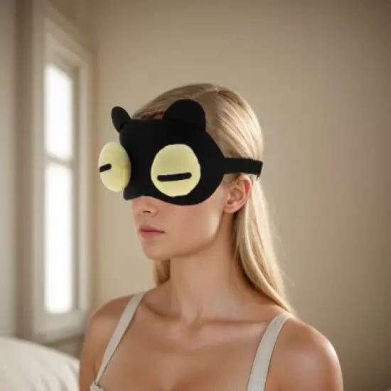 Soft Yellow Eyes Straight Eyes Sleep Mask Black 1 Pc image {5}