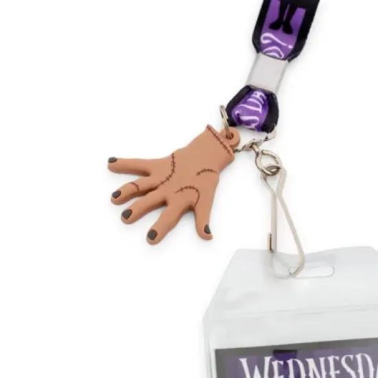 Silver Buffalo Addams Family Wednesday Silhouette Lanyard with ID Badge Holder and Thing Charm image {1}