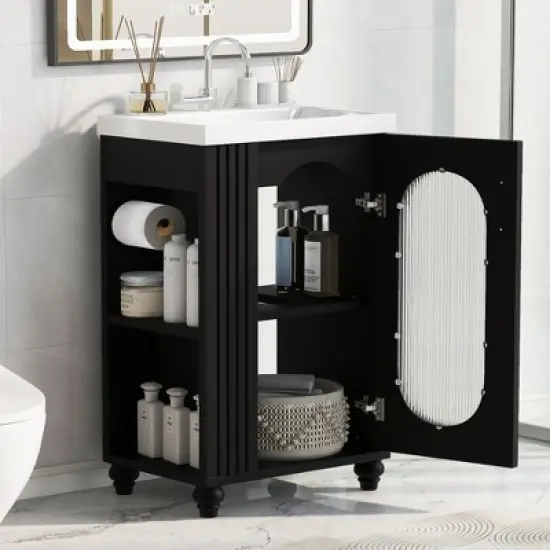 20" Bathroom Vanity with Sink, Bathroom Vanity Cabinet with Two-tier Shelf, Adjustable Shelf image {1}