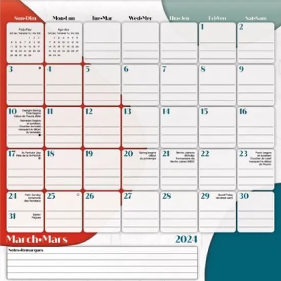 Trends International Inc. 2023-24 Wall Calendar 12"x12" Bilingual English/French Family Magnetic image {3}