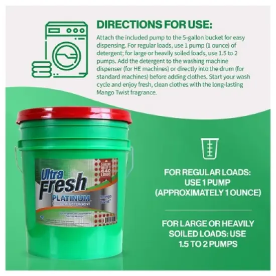 Ultra Fresh 3X Platinum 5 Gallon Laundry Detergent Liquid for All Machine Types with Easy Dispensing Pump, Up to 640 Loads image {3}