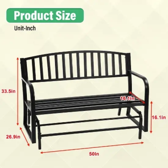 BestMassage Garden Bench Patio Glider Bench with Smooth Metal Frame, Black image {6}