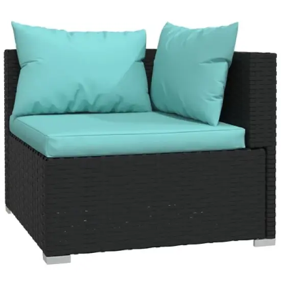 vidaXL Garden Lounge Set Black sofa set, Aqua cushions image {4}